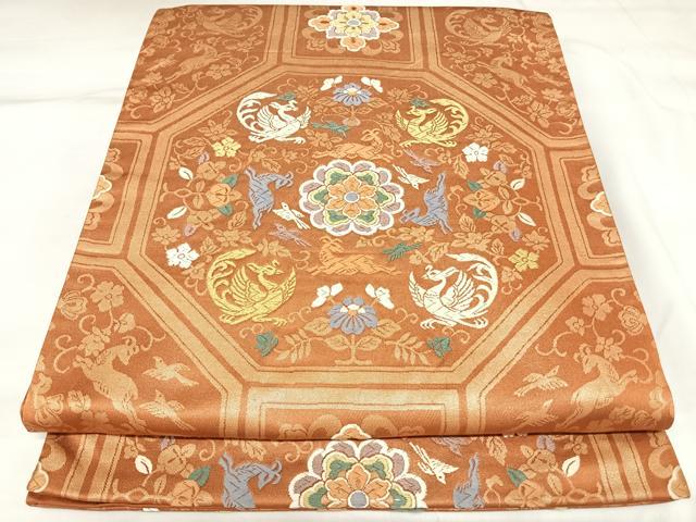 平和屋着物◎六通柄袋帯 唐織 鳳凰正倉院花文 金糸 正絹 逸品 AABK4778yx