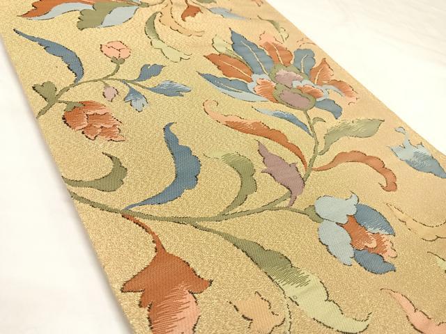 平和屋着物◎六通柄袋帯 花唐草文 金糸 正絹 逸品 AABK4785yx