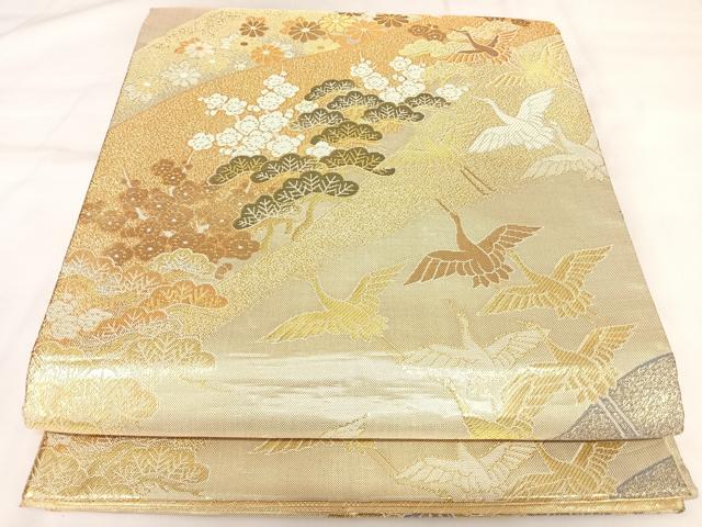 平和屋着物◎佐賀錦 六通柄袋帯 飛鶴松文 金糸 正絹 逸品 AABK4788yx