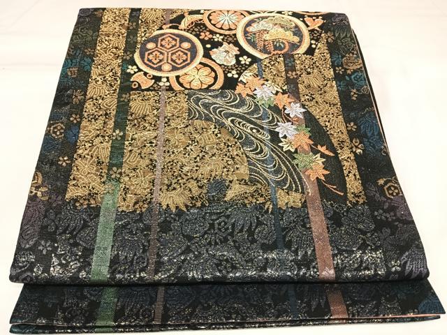 平和屋着物◎六通柄袋帯 唐織 花松文 金糸 正絹 逸品 AABK4789yx