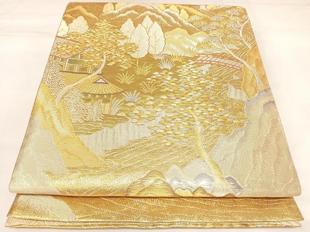 平和屋着物◎佐賀錦 六通柄袋帯 遠山風景文 金銀糸 正絹 逸品 AABK4790yx