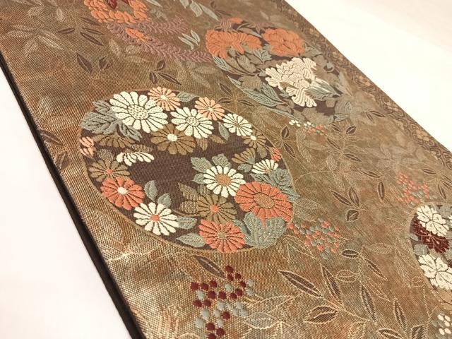 平和屋着物◎六通柄袋帯 唐織 花丸文 金糸 正絹 逸品 AABK4795yx