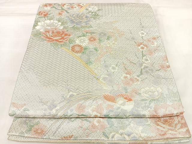 平和屋着物◎宝珠本佐賀錦 六通柄袋帯 草花文 九百錦 金銀糸 正絹 逸品 AABK4796yx