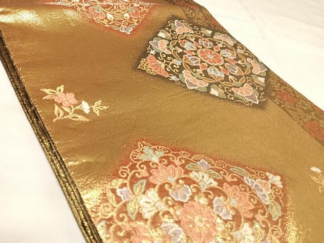 平和屋着物◎六通柄袋帯 唐織 鳳凰花文 金糸 正絹 逸品 AABK4798yx