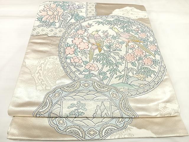 平和屋着物◎六通柄袋帯 唐織 花鳥文 金銀糸 正絹 逸品 AABK4804yx
