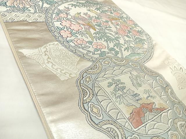 平和屋着物◎六通柄袋帯 唐織 花鳥文 金銀糸 正絹 逸品 AABK4804yx