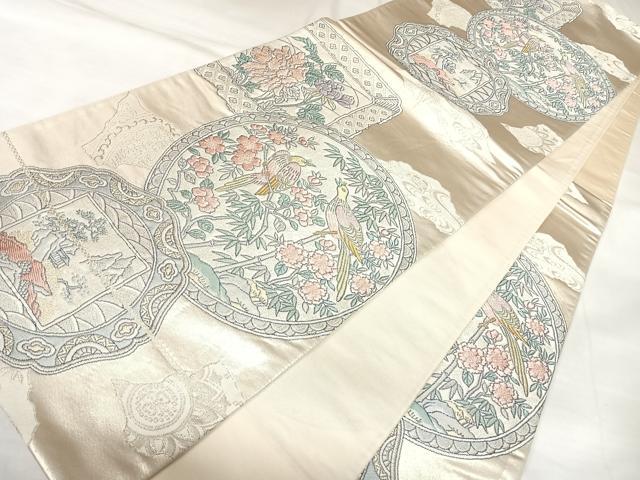 平和屋着物◎六通柄袋帯 唐織 花鳥文 金銀糸 正絹 逸品 AABK4804yx