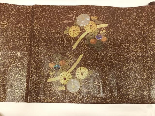 平和屋着物◎太鼓柄袋帯 作家物 螺鈿箔 流水花文 金糸 引箔 正絹 逸品 AABK4827yx