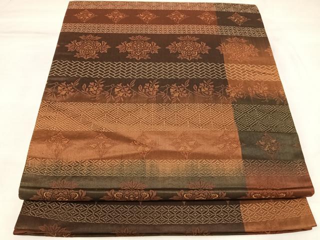 平和屋着物◎全通柄袋帯 洋花文 金糸 正絹 逸品 AABK4839yx