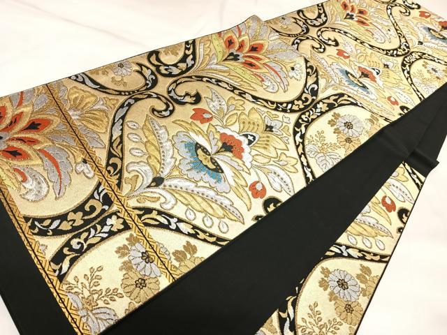 平和屋着物◎六通柄袋帯 唐織 更紗花文 正絹 逸品 AABK4840yx