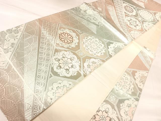 平和屋着物◎六通柄袋帯 正倉院花文 銀糸 正絹 逸品 AABK4850yx