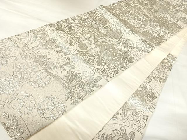 平和屋着物◎六通柄袋帯 更紗花文 銀糸 正絹 逸品 AABK4857yx
