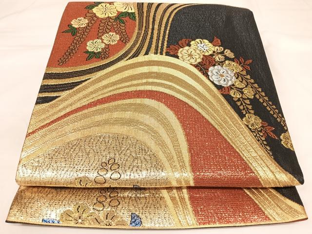 平和屋着物◎六通柄袋帯 辻が花 流水花文 金銀糸 正絹 逸品 AABK4861yx
