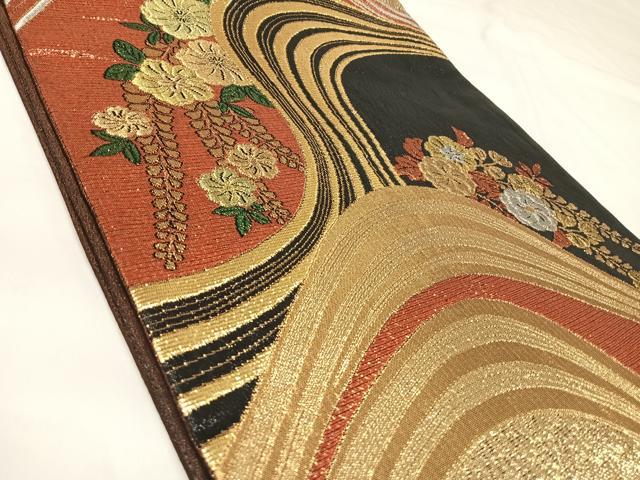 平和屋着物◎六通柄袋帯 辻が花 流水花文 金銀糸 正絹 逸品 AABK4861yx