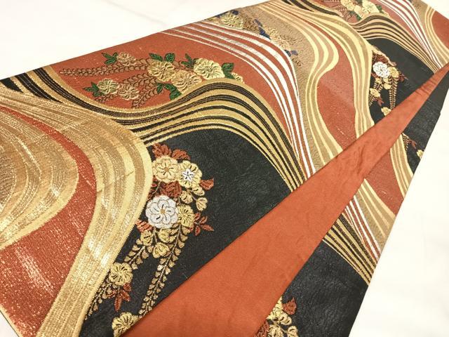 平和屋着物◎六通柄袋帯 辻が花 流水花文 金銀糸 正絹 逸品 AABK4861yx