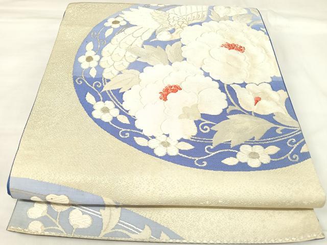 平和屋着物◎六通柄袋帯 唐織 花鳥文 銀糸 正絹 逸品 AABK4864yx
