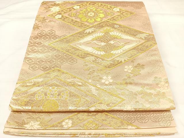 平和屋着物◎六通柄袋帯 唐織 向い鳥花文 金糸 正絹 逸品 AABK4866yx