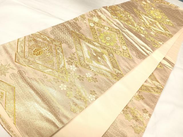 平和屋着物◎六通柄袋帯 唐織 向い鳥花文 金糸 正絹 逸品 AABK4866yx