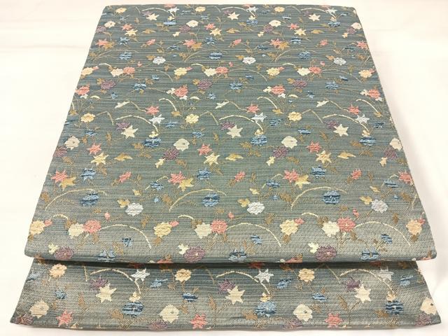 平和屋着物◎六通柄袋帯 唐織 小花文 金糸 正絹 逸品 AABK4874yx