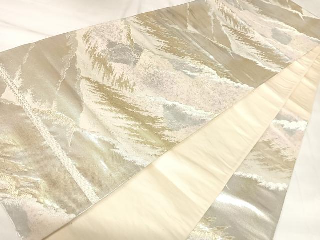 平和屋着物◎六通柄袋帯 遠山文 金銀糸 正絹 逸品 AABK4876yx