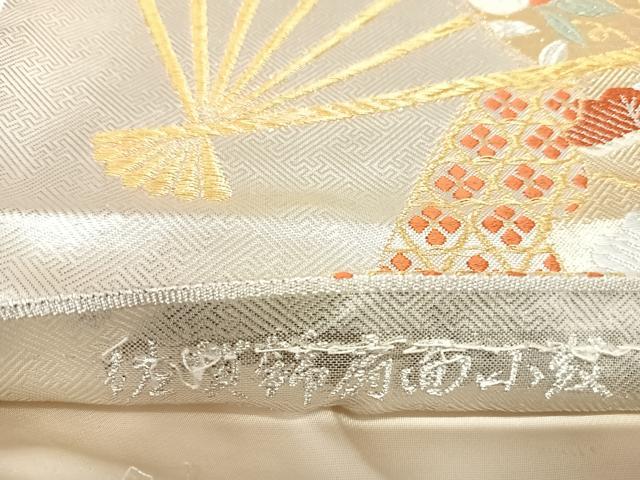 平和屋着物◎佐賀錦 扇面小紋 六通柄袋帯 唐織 扇面花文 金銀糸 正絹 逸品 AABK4893yx