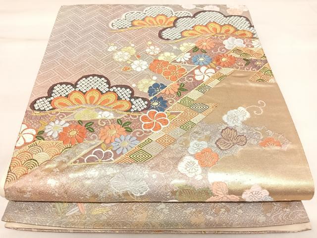 平和屋着物◎太鼓柄袋帯 唐織 吉祥花文 金銀糸 正絹 逸品 AABK4896yx