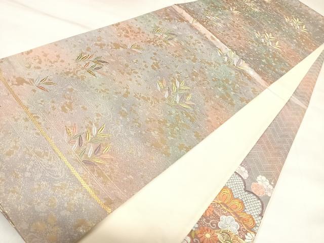 平和屋着物◎太鼓柄袋帯 唐織 吉祥花文 金銀糸 正絹 逸品 AABK4896yx