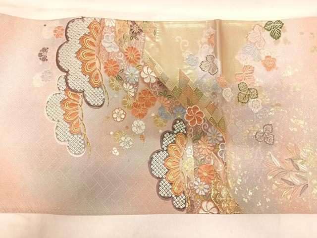 平和屋着物◎太鼓柄袋帯 唐織 吉祥花文 金銀糸 正絹 逸品 AABK4896yx