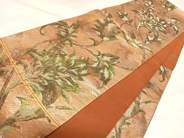 平和屋着物◎六通柄袋帯 金唐花更紗 金糸 正絹 逸品 AABK4897yx