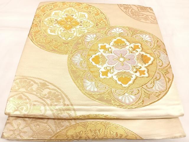 平和屋着物◎六通柄袋帯 唐織 花丸文 金銀糸 正絹 逸品 AABK4912yx