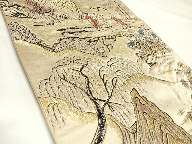 平和屋着物◎六通柄袋帯 人物風景文 金糸 正絹 逸品 AABK4916yx