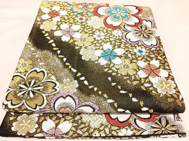 平和屋着物◎六通柄袋帯 唐織 舞桜 金糸 正絹 逸品 AABK4917yx