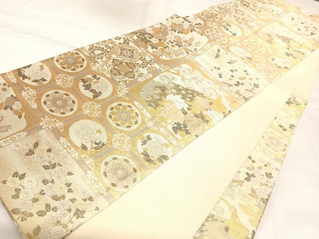 平和屋着物◎六通柄袋帯 花鳥天井文 金銀糸 正絹 逸品 AABK4925yx