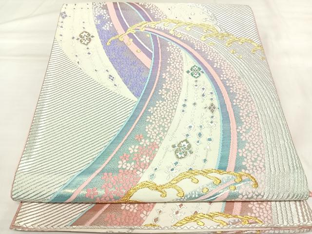 平和屋着物◎両面六通柄袋帯 唐織 立波花文 金銀糸 正絹 逸品 AABK4926yx