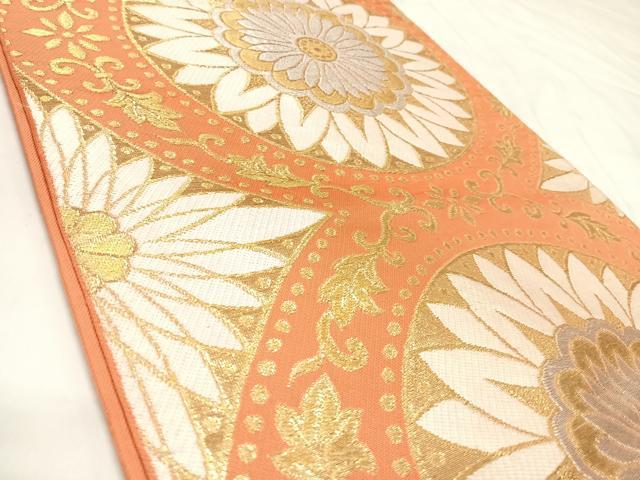 平和屋着物◎六通柄 本袋帯 唐織 花丸文 金銀糸 正絹 逸品 AABK4938yx