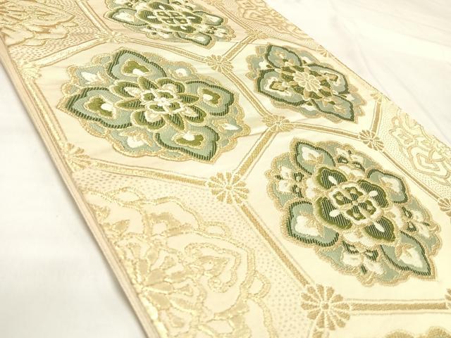 平和屋着物◎六通柄袋帯 唐織 花亀甲文 金糸 正絹 逸品 AABK4949yx