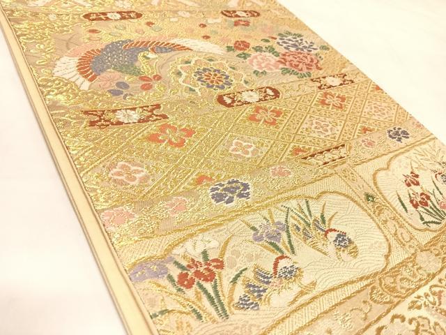 平和屋着物◎六通柄袋帯 唐織 花鳥文 金糸 正絹 逸品 AABK4950yx