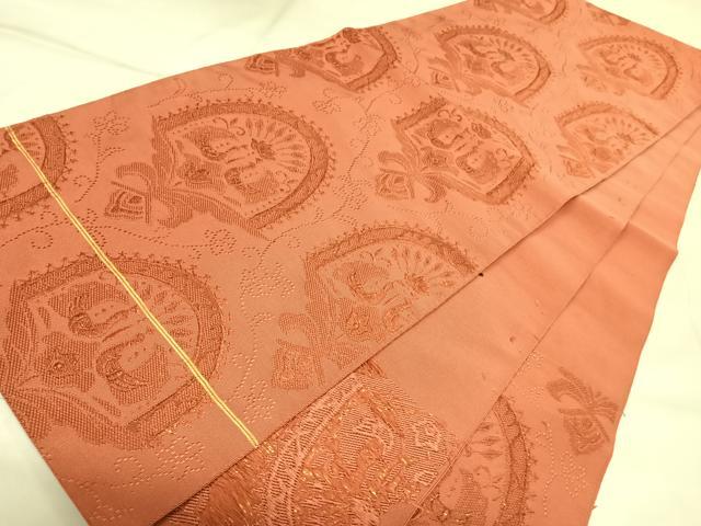 平和屋着物◎綴れ 八寸名古屋帯 向い鳥花文 金糸 正絹 逸品 AABK4955yx