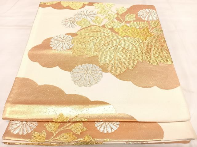 平和屋着物◎六通柄袋帯 花桐文 金銀糸 正絹 逸品 AABK4966yx