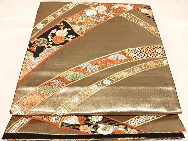 平和屋着物◎六通柄袋帯 唐織 竹交又小袖文 金銀糸 正絹 逸品 AABK4976yx
