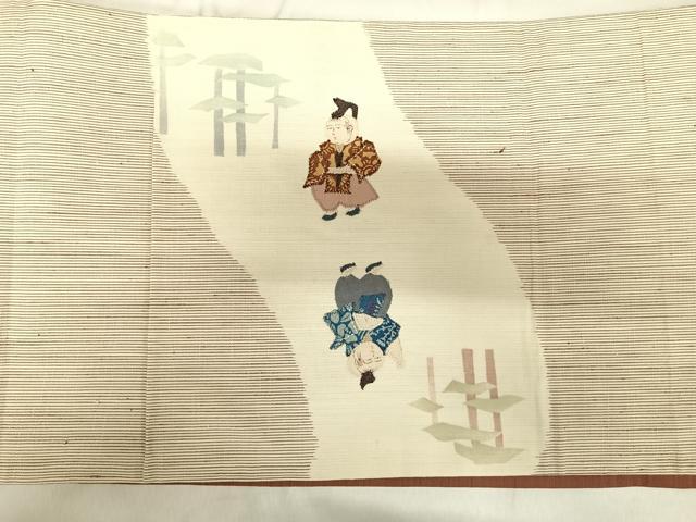 平和屋着物◎太鼓柄京袋帯 人物文 パッチワーク 正絹 逸品 AABK4984yx