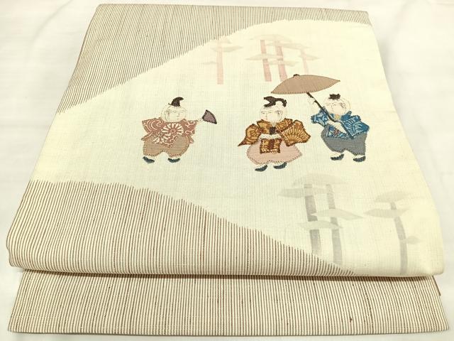 平和屋着物◎太鼓柄京袋帯 人物文 パッチワーク 正絹 逸品 AABK4984yx