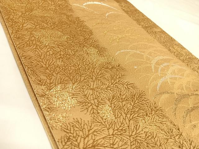 平和屋着物◎六通柄袋帯 雪芝間道 金銀糸 正絹 逸品 AABK4991yx