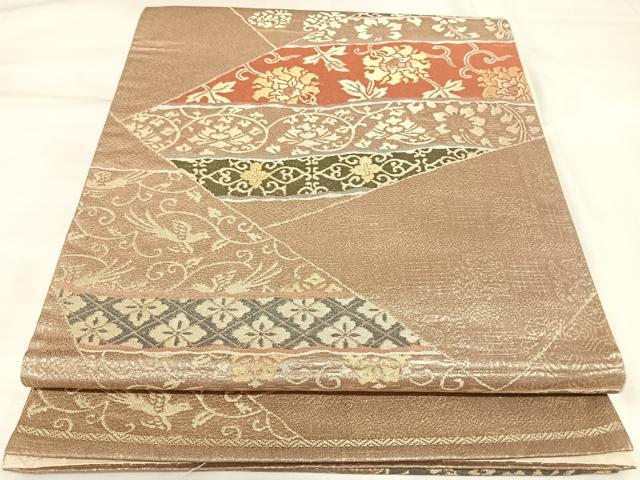 平和屋着物◎六通柄袋帯 割付花文 金糸 正絹 逸品 AABK5000yx