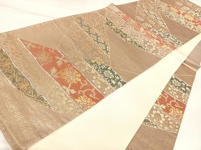 平和屋着物◎六通柄袋帯 割付花文 金糸 正絹 逸品 AABK5000yx