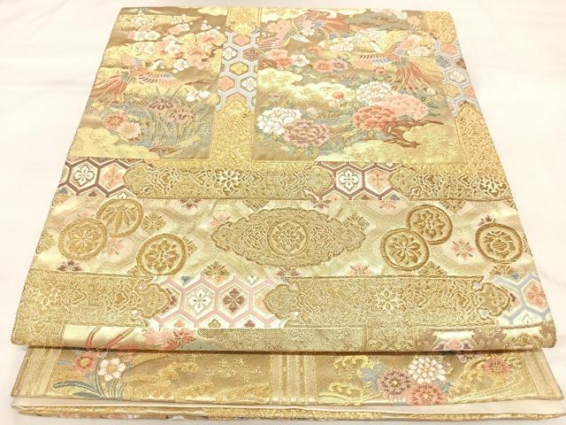 平和屋着物◎六通柄袋帯 唐織 東照宮天井文 金糸 正絹 逸品 AABK5004yx