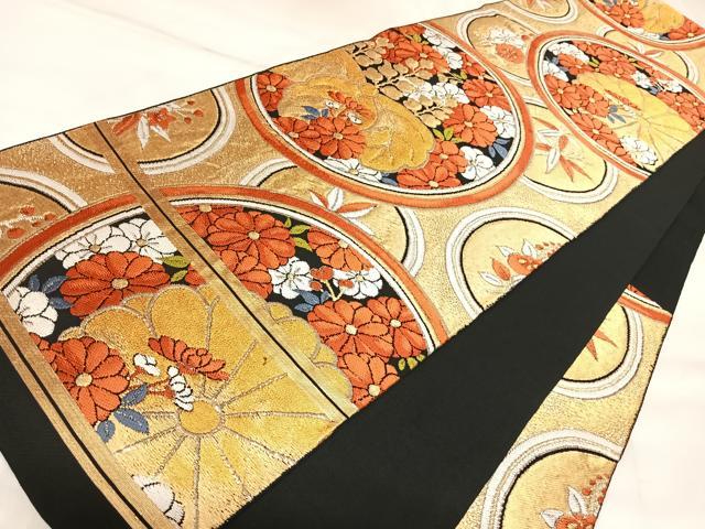 平和屋着物◎六通柄 本袋帯 唐織 花丸文 金糸 AABK5006yx