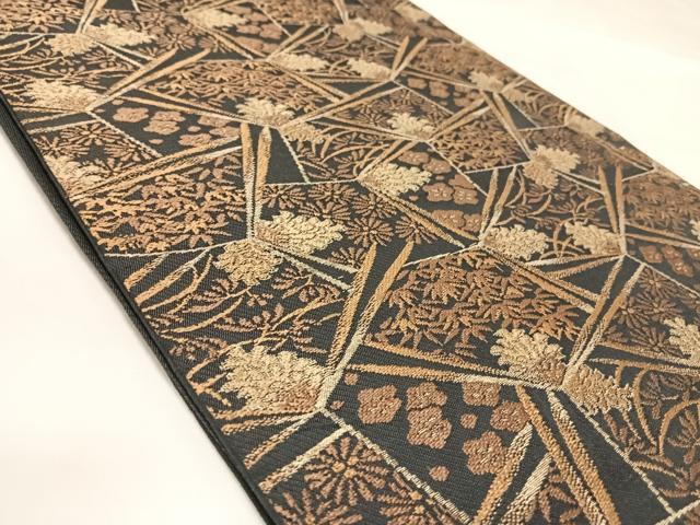 平和屋着物◎六通柄 京本袋帯 唐織 割付吉祥花文 金糸 正絹 逸品 AABK5009yx