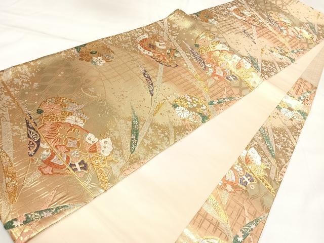 平和屋着物◎六通柄袋帯 唐織 雪輪花蝶宝尽くし 金銀糸 正絹 逸品 AABK5014yx