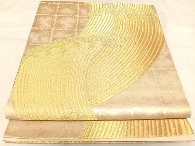 平和屋着物◎六通柄袋帯 立波文 金糸 正絹 逸品 AABK5024yx